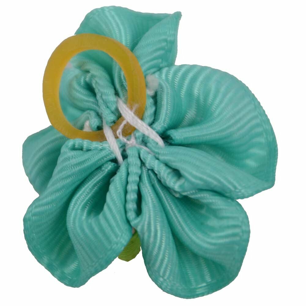 Lazo para el pelo en color verde azulado con una rosa en el centro, de diseño encantador con goma elástica de GogiPet - Modelo Rose