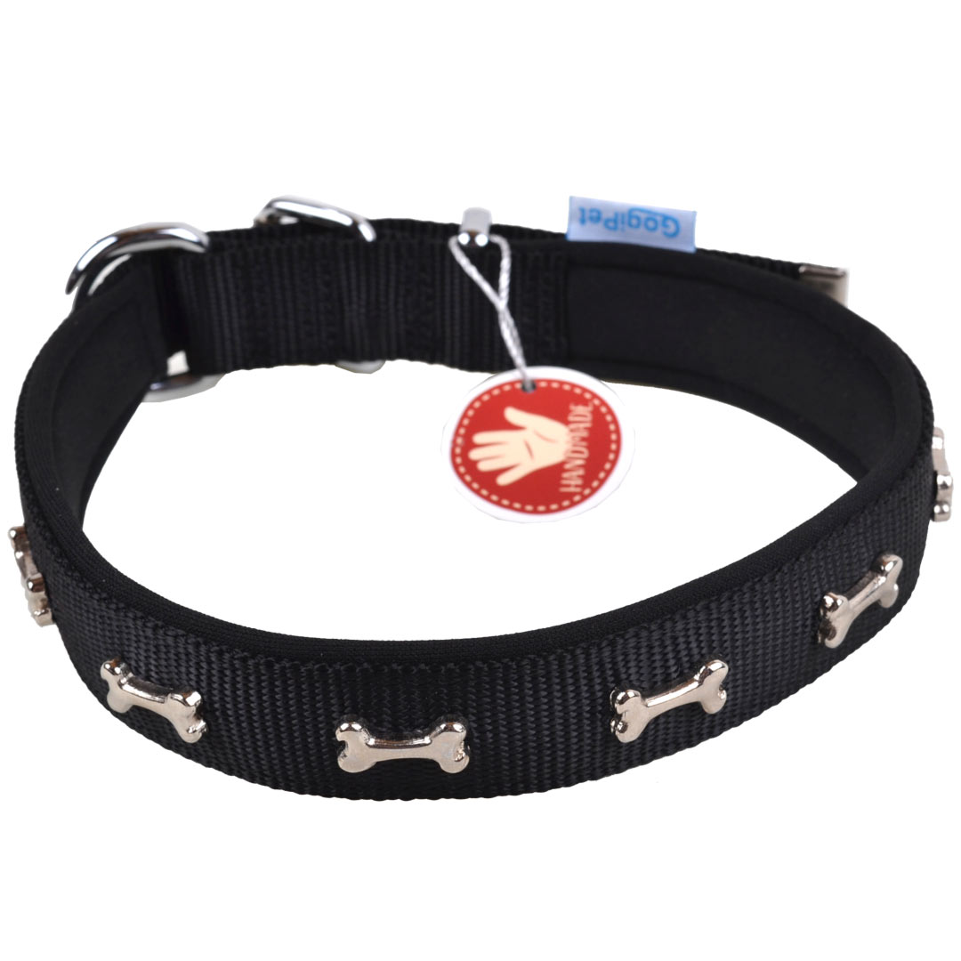 Negro GogiPet ® confort collar de perro con hueso para la circunferencia del cuello 37-45cm