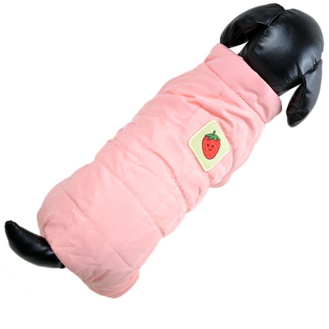 Abrigo para perros rosa con fresa en el hombro