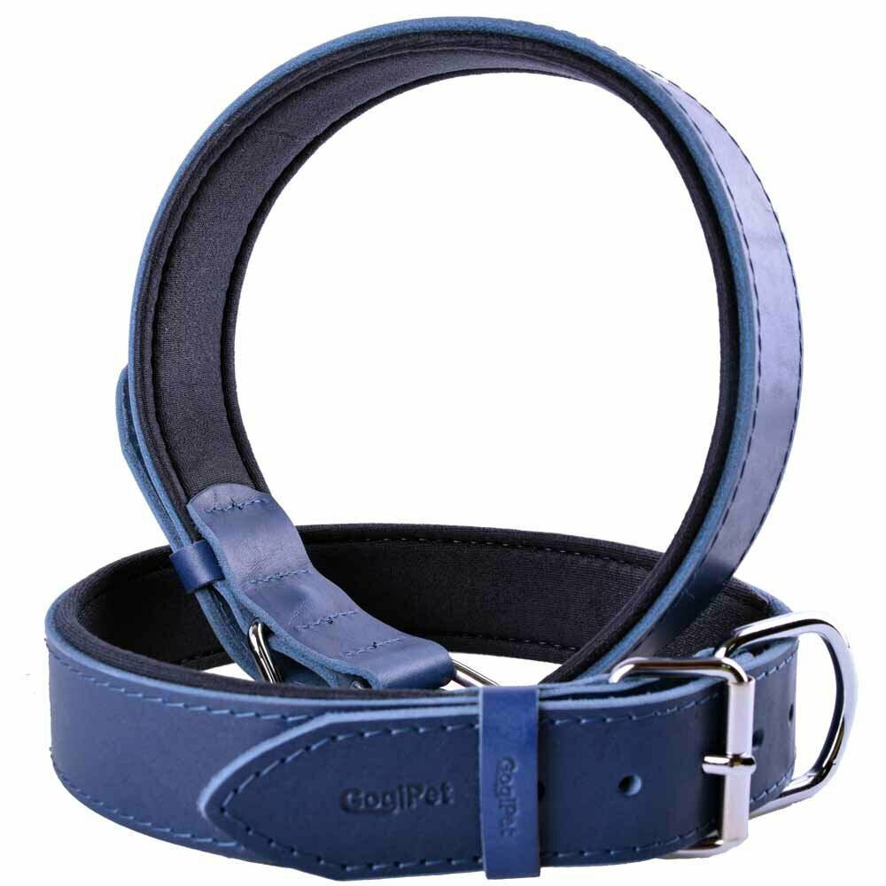 GogiPet® Comfort collar de perro de cuero azul con 70 cm