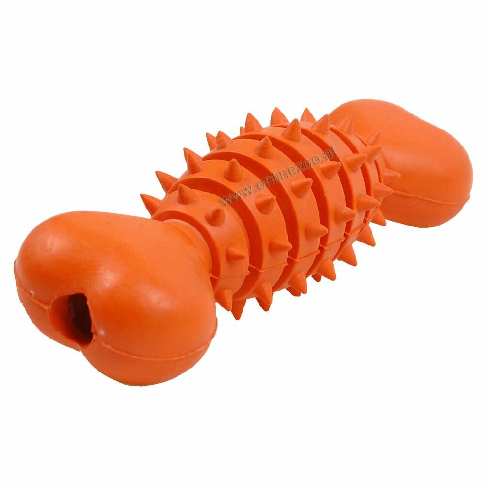 Hueso de goma naranja con pinchos para perros-Perfecto para morder y limpiarse los dientes.
