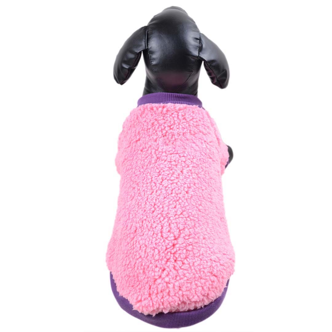 Suéter para perros suave y tierno de forro polar sherpa cálido, rosa con puños lilas
