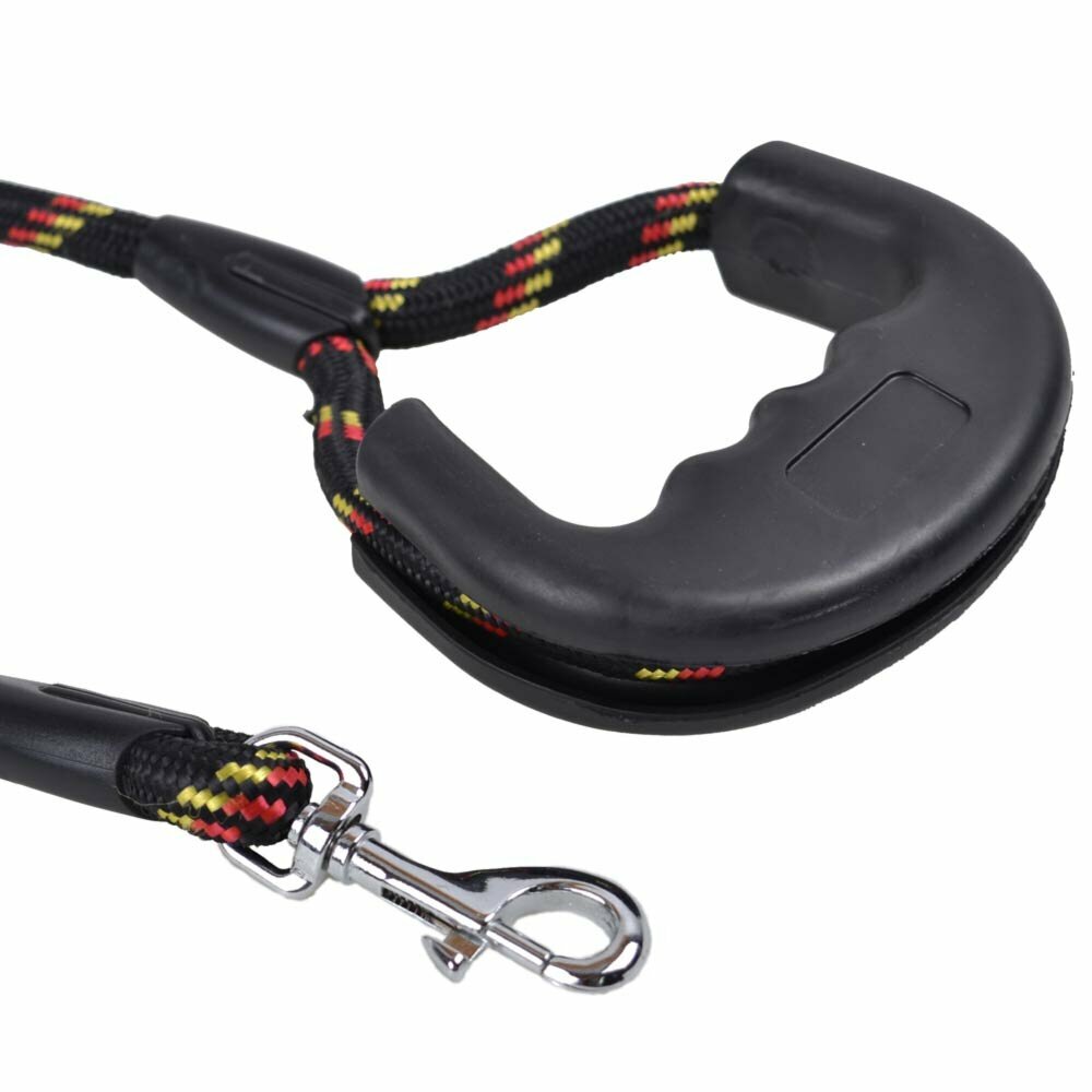 Correa para perros muy cómoda de cuerda de escalada negra con asa desmontable