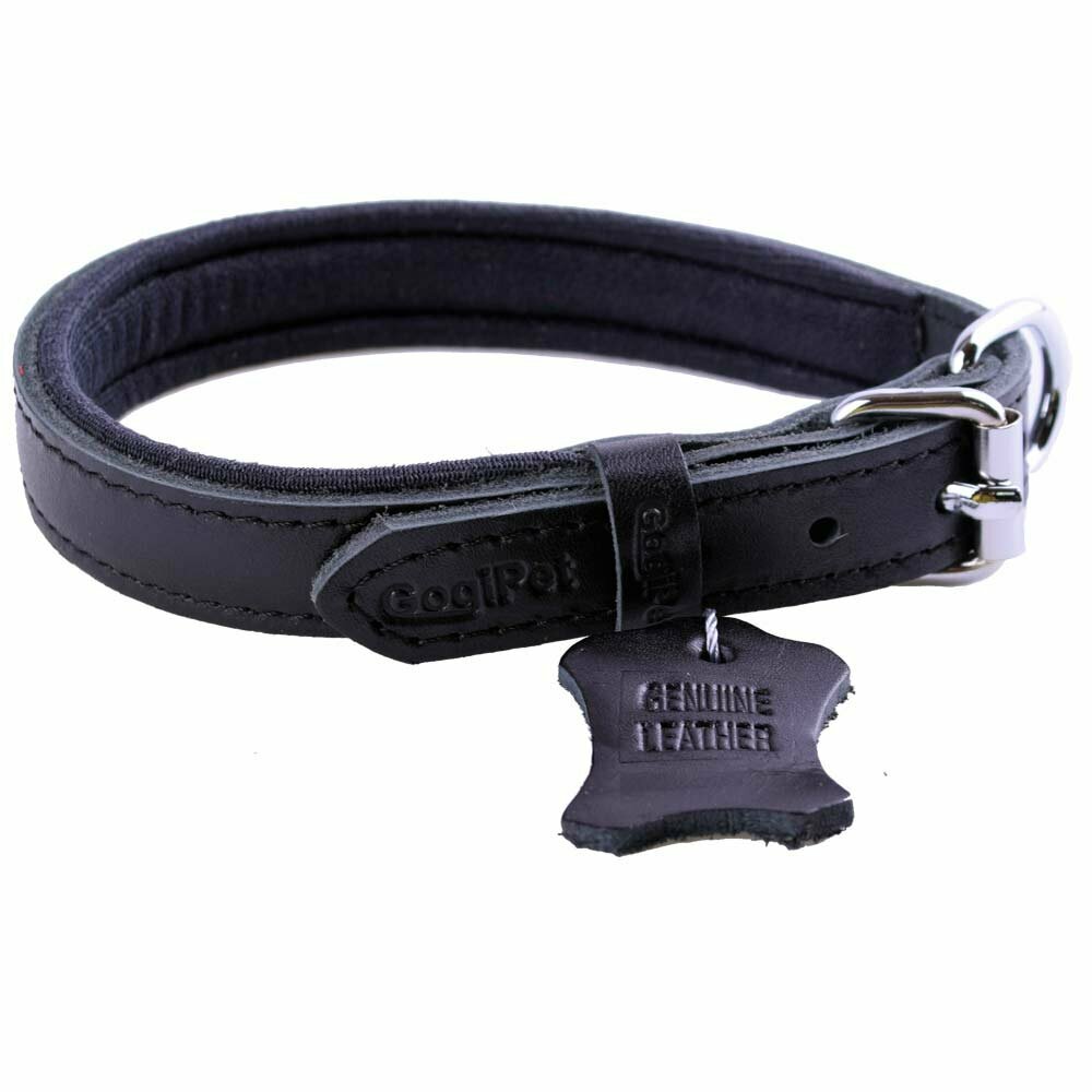 Collar para perros de cuero mod. Confort de GogiPet®, negro y hecho a mano