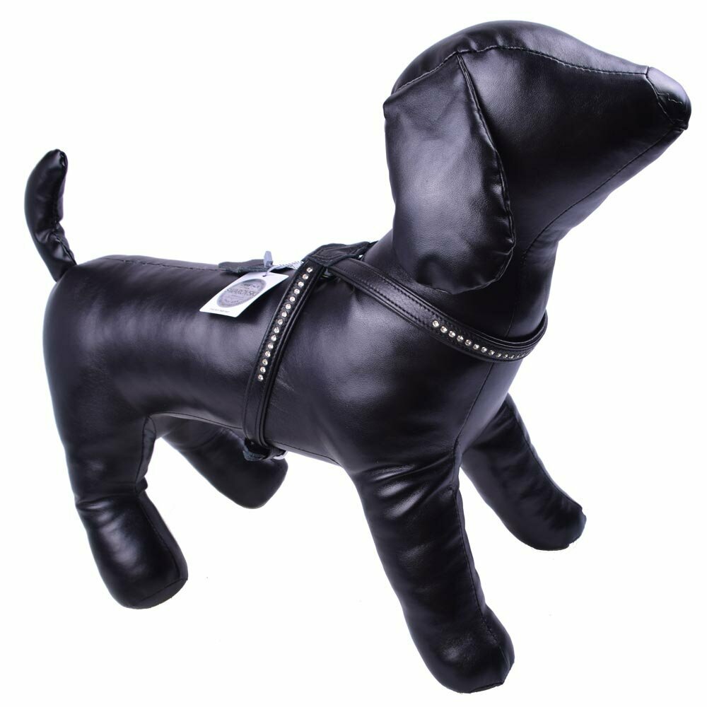 Arnés para perros pequeños y cachorros de cuero negro Floater y cristales Swarovski de GogiPet®