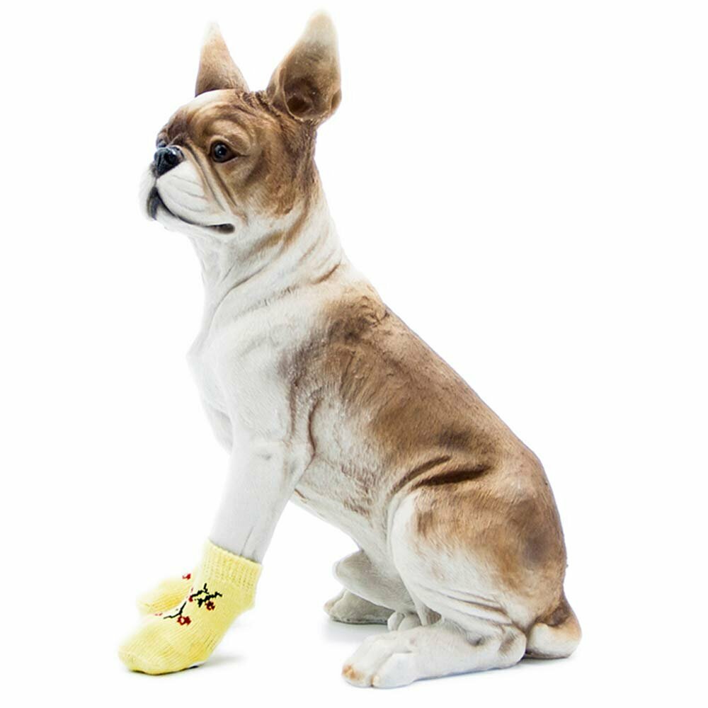 Calcetines antideslizantes perros GogiPet, amarillo con bonsai, alta calidad