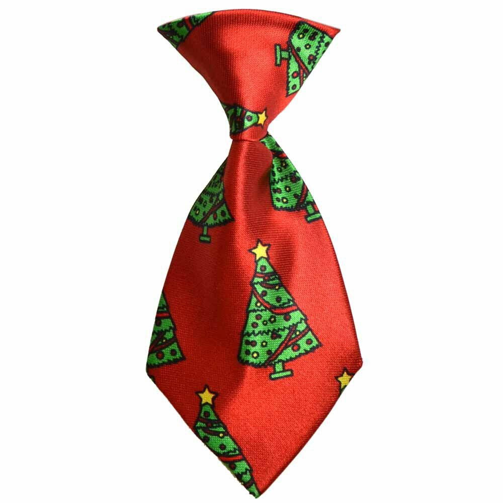 Corbata para perros navideña en color rojo, con árboles de navidad de GogiPet, ajustable