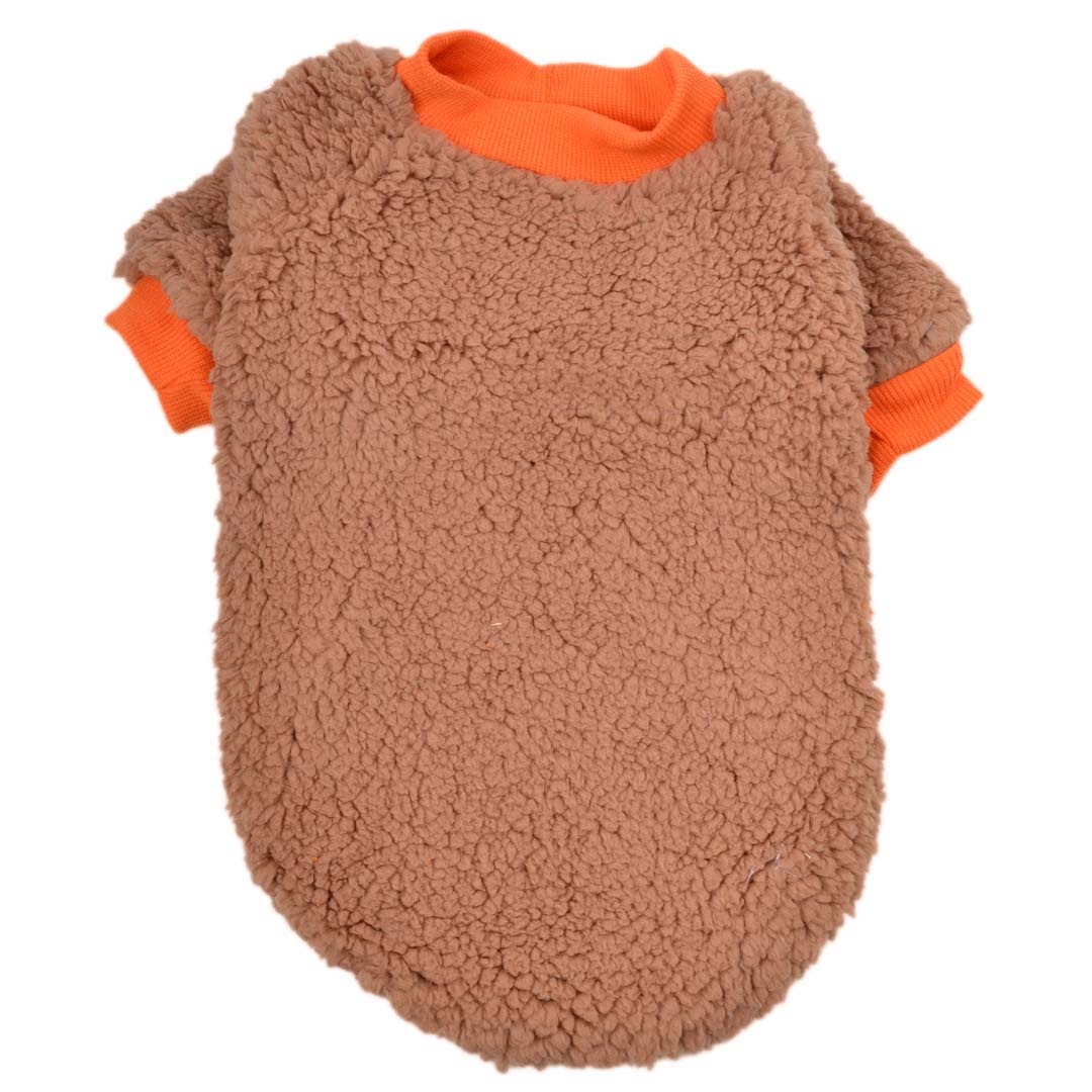 Suéter para perros de color café con puños de color naranja