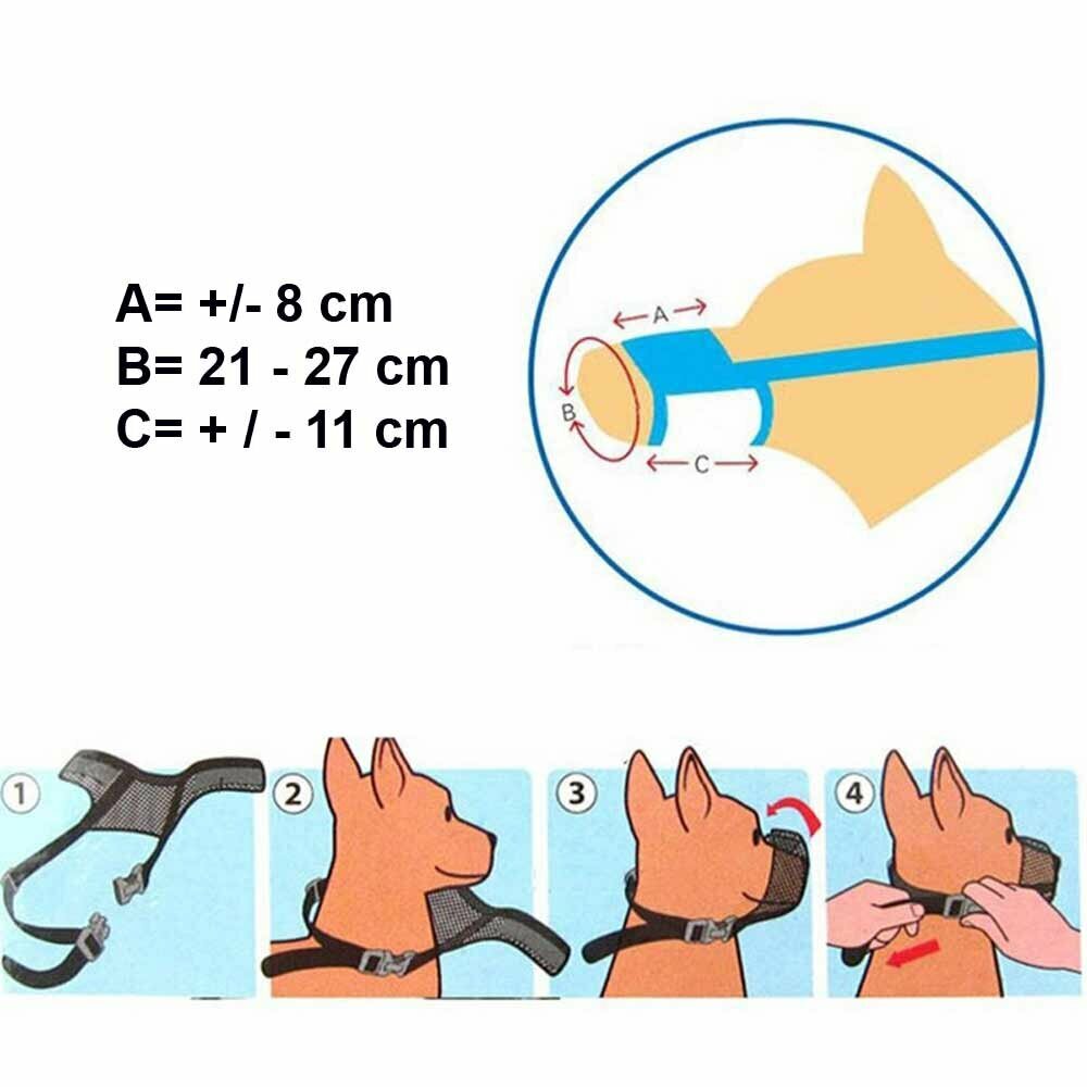 Bozal blando para perros con un peso aprox. de 35 a 60 kg. - Medidas y contorno de hocico