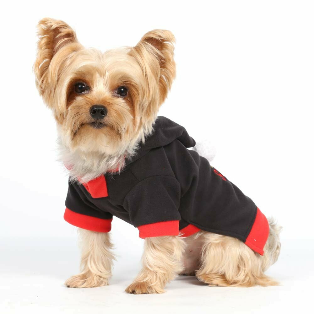 Suéter para perros de forro polar con capucha en color negro y rojo