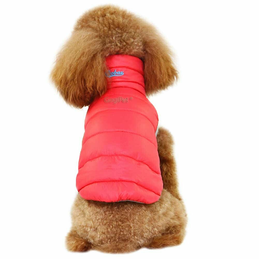 Chaleco plumón reversible para perros GogiPet, azul y rojo