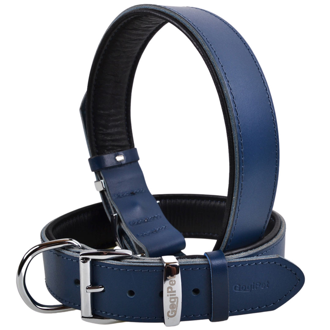 Collar para perros de cuero "First Class" de GogiPet®, azul