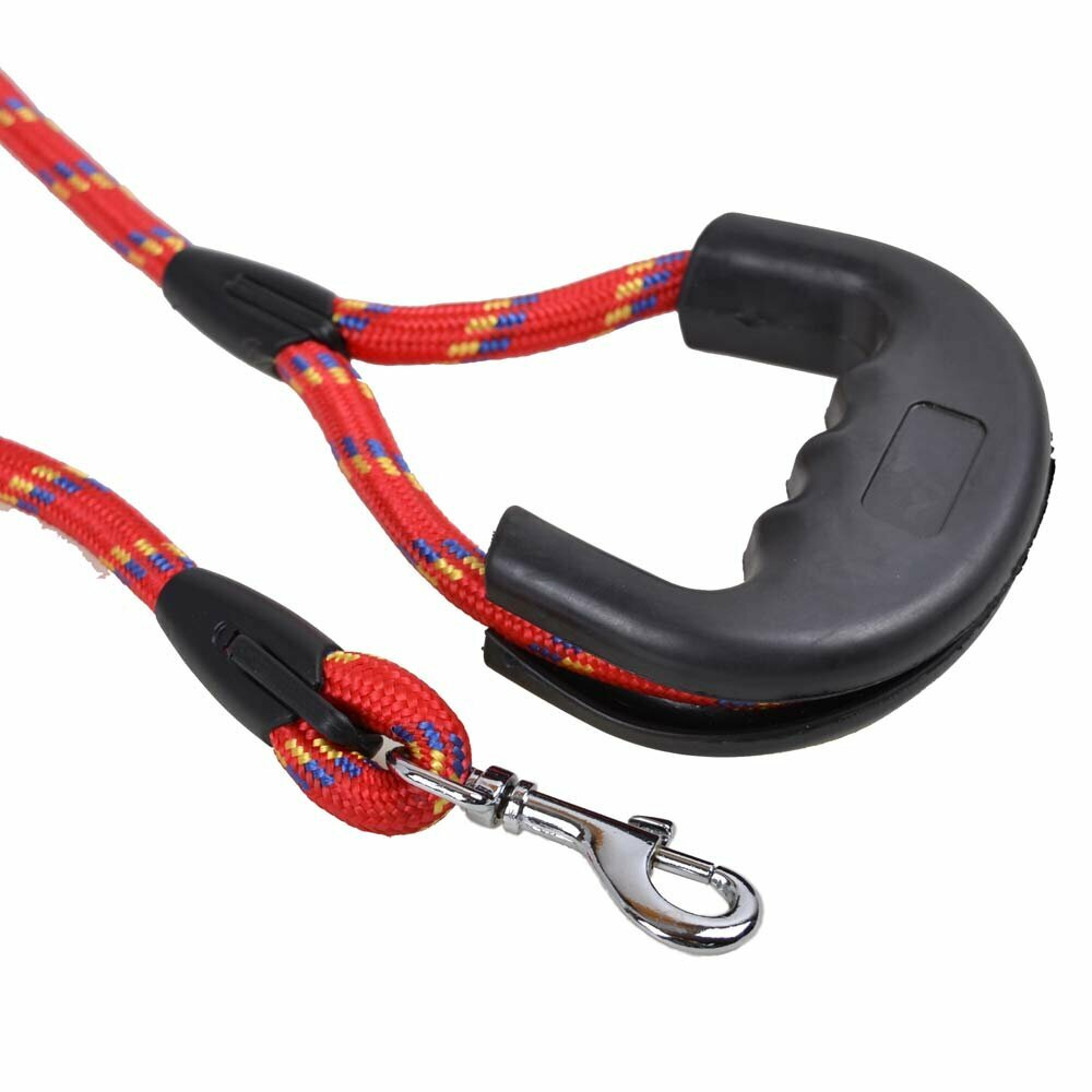 Correa para perros muy cómoda de cuerda de escalada, roja con asa desmontable
