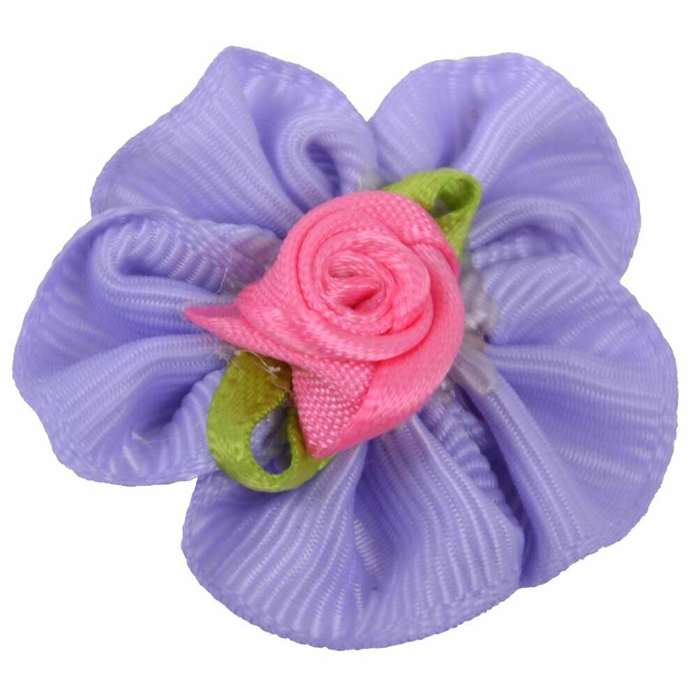 Lazo para el pelo de perros con goma elástica de GogiPet,  en color lila con una rosa en el centro - Modelo Rose