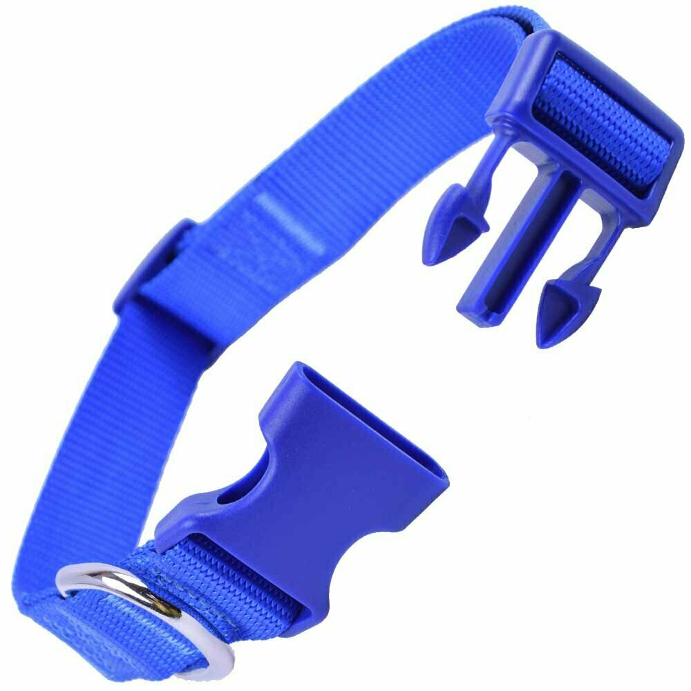 Collar para perros de nylon ajustable Super Premium de GogiPet®, azul con cierre rápido de clic
