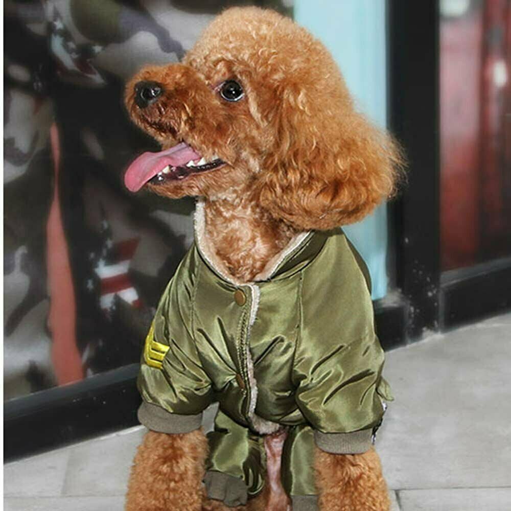 Mono cálido para perros "Air Force", verde militar, para el invierno