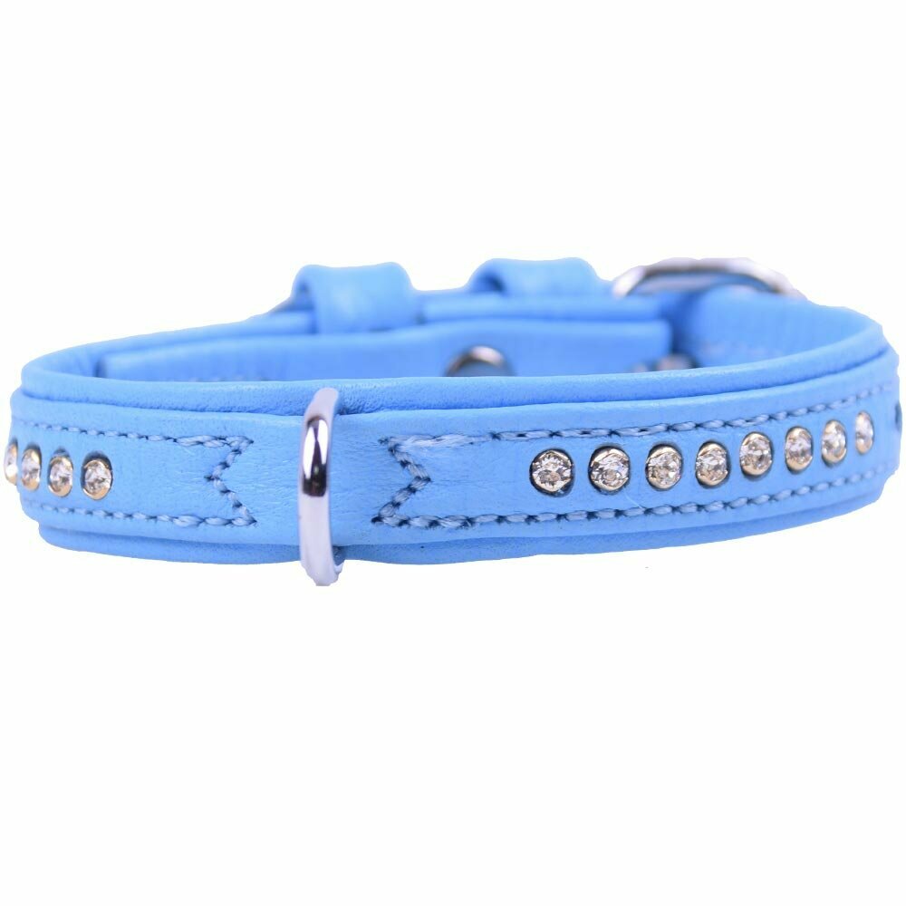 Collar para perros de cuero auténtico azul y cristales Swarovski de GogiPet