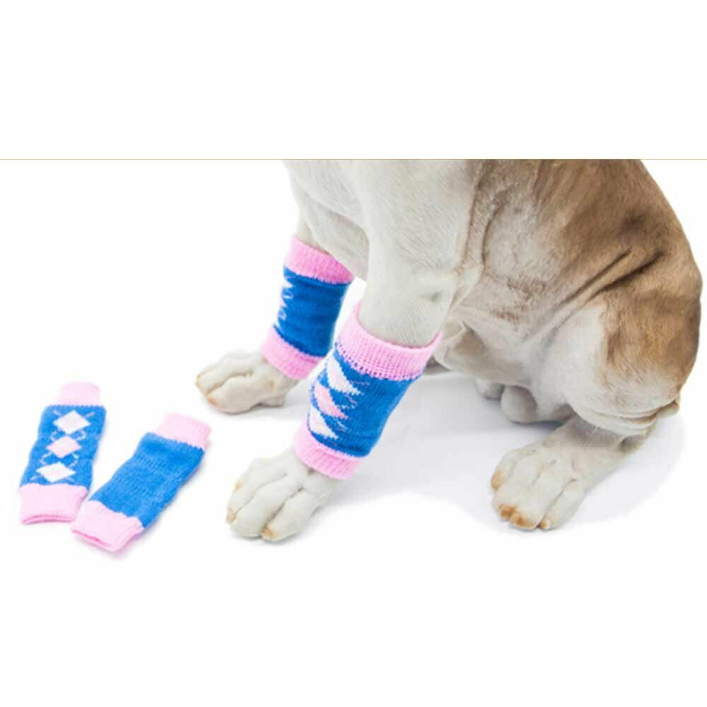 Calentadores de patas para perros GogiPet, azul-rosa a cuadros