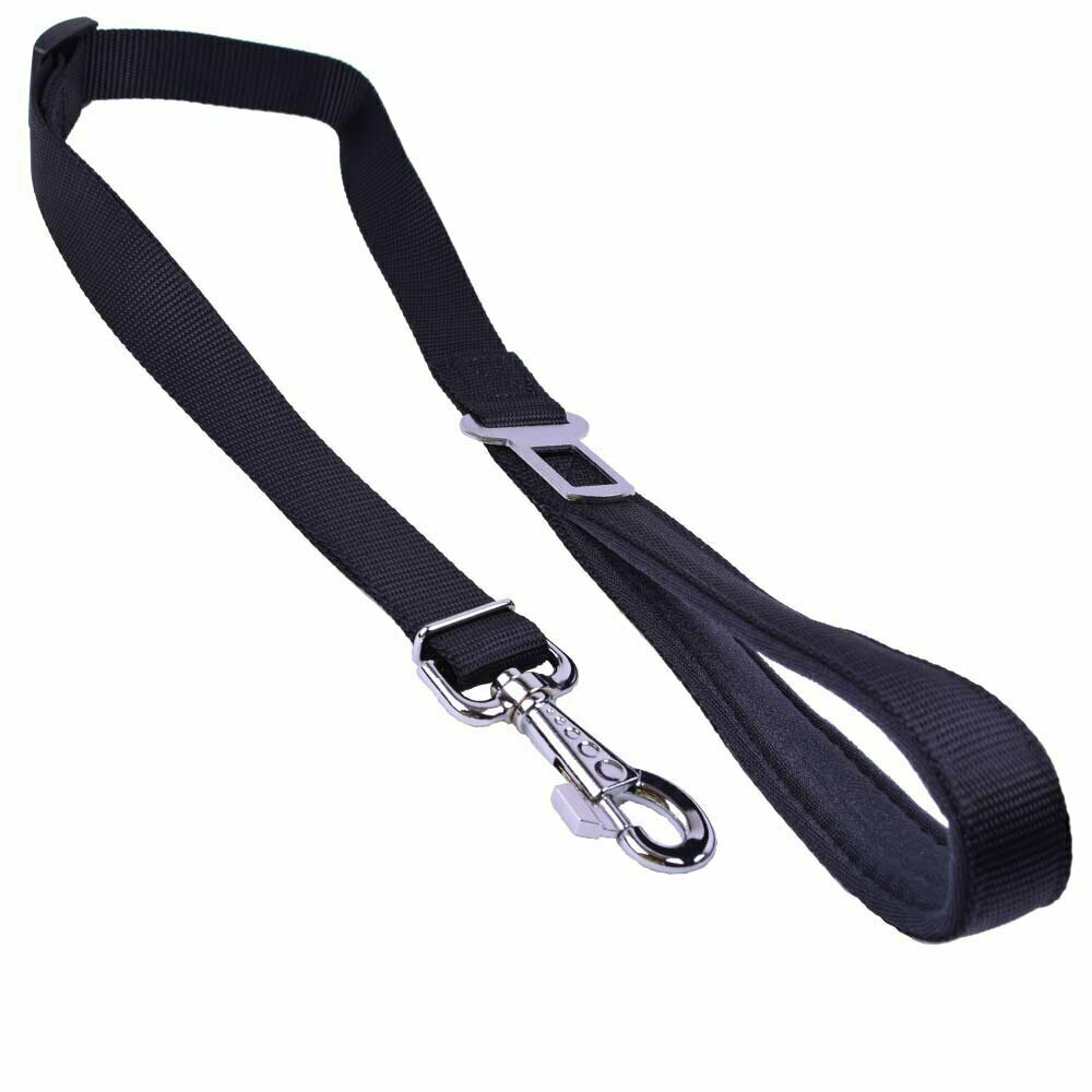 Correa y cinturón de seguridad para perros 2 en 1 GogiPet, en nylon negro