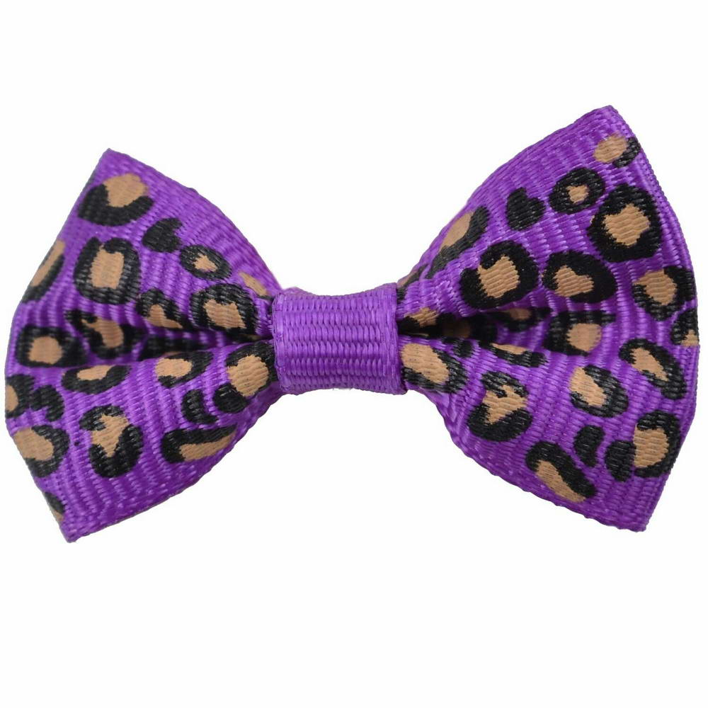 Lazo para el pelo de perros con goma elástica de GogiPet, en color violeta con estampado de leopardo mod. Leo