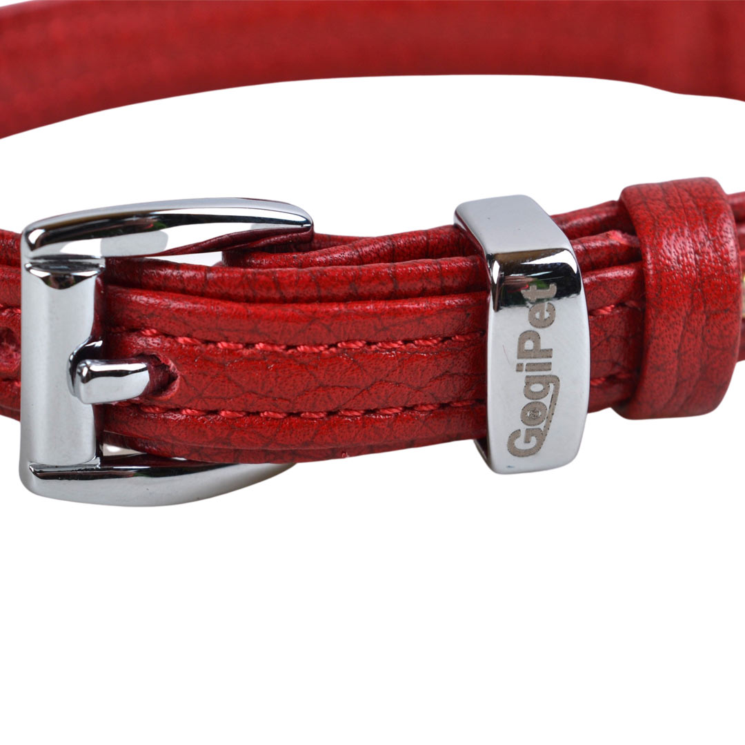 Collar para perros de cuero "Floater" rojo y cristales Swarovski de GogiPet