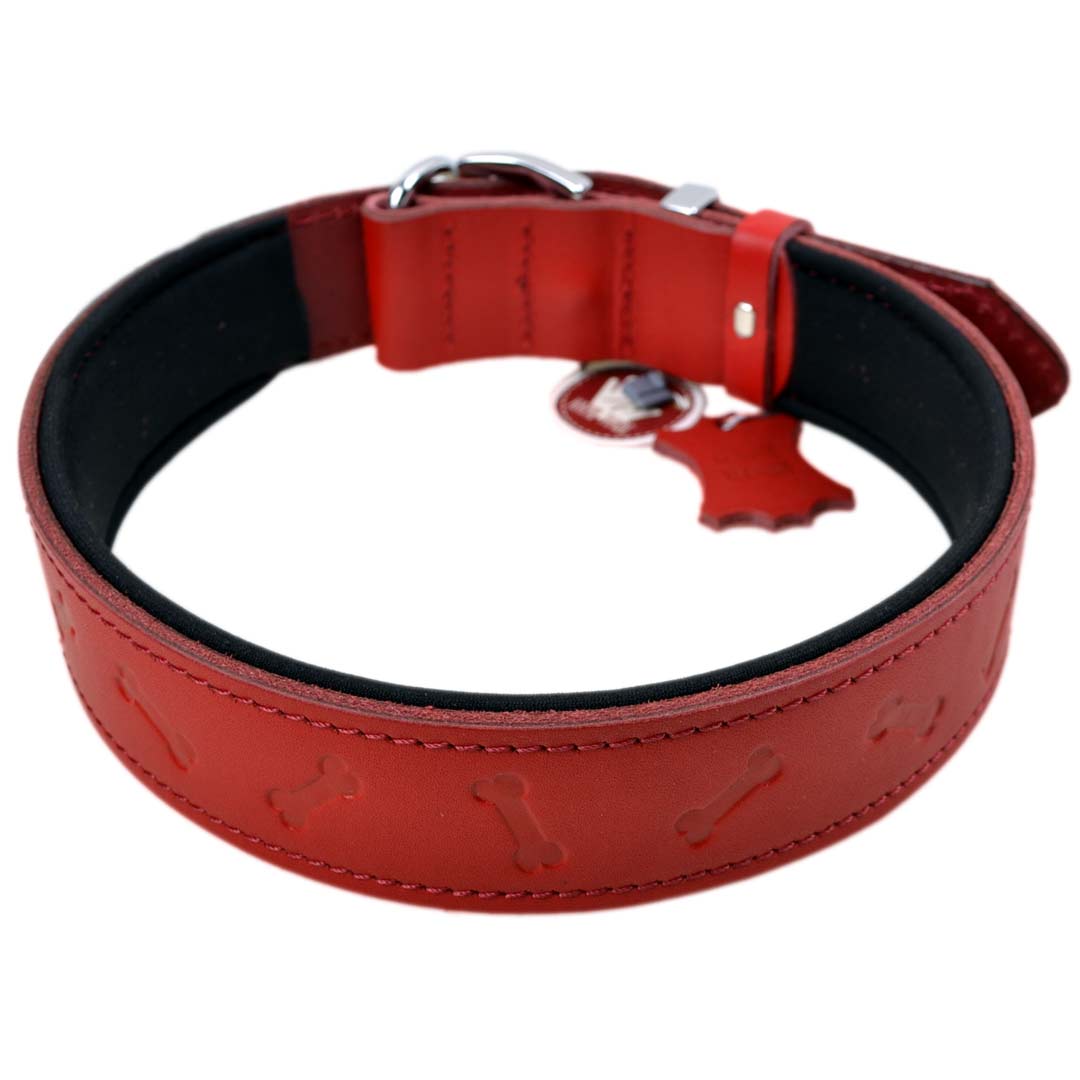 GogiPet 3D confort collar de perro de cuero rojo con hueso