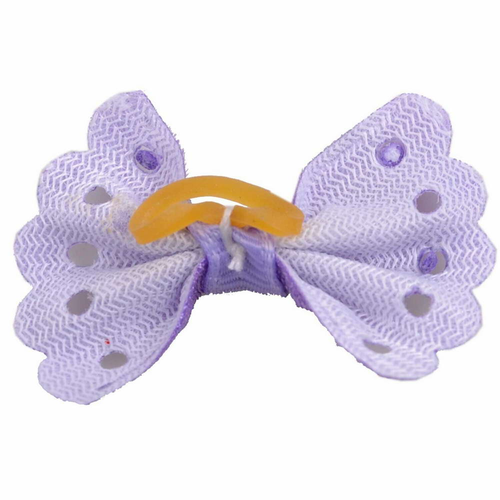 Lazo para el pelo lila brillante con corazones y puntos plateados, de diseño encantador con goma elástica de GogiPet