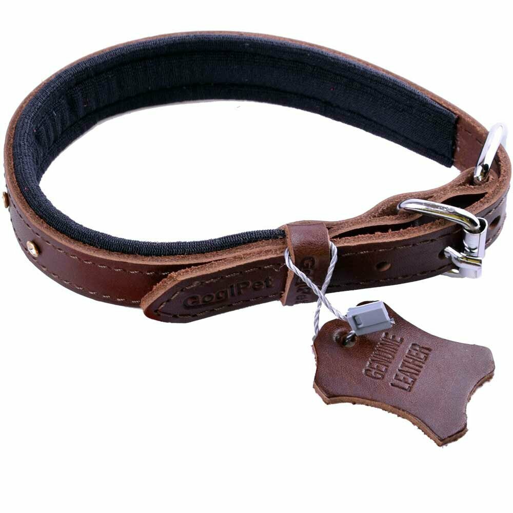 Swarovski collar de perro de cuero marrón - collar de perro de cuero genuino