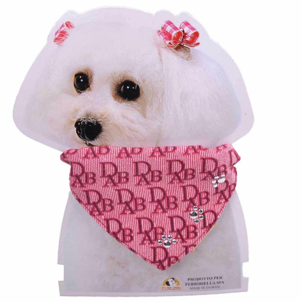 Pañuelo triangular para perros rosa con patitas - collar para perros pequeños.