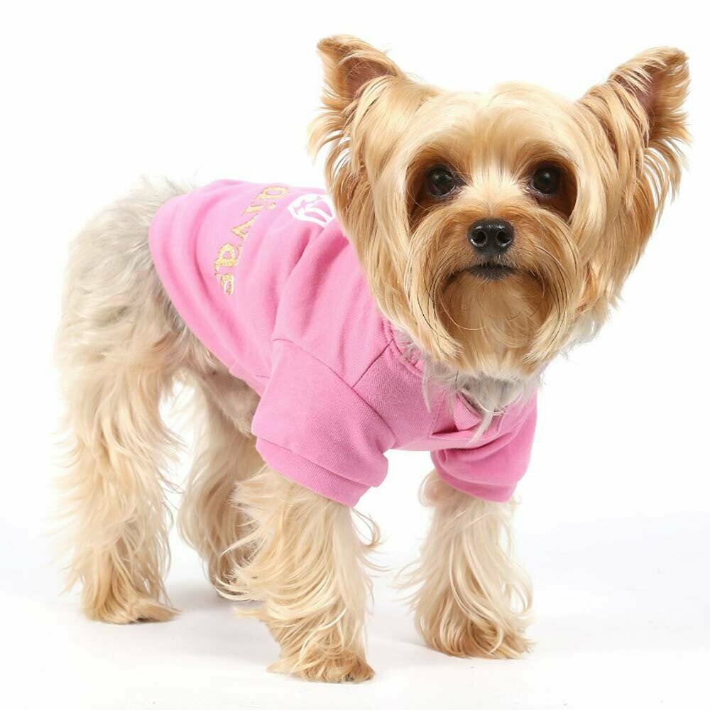 Ropa para perros en Onlinezoo.es - Pullover para perros rosa con capucha "Royal divas" de DoggyDolly W231
