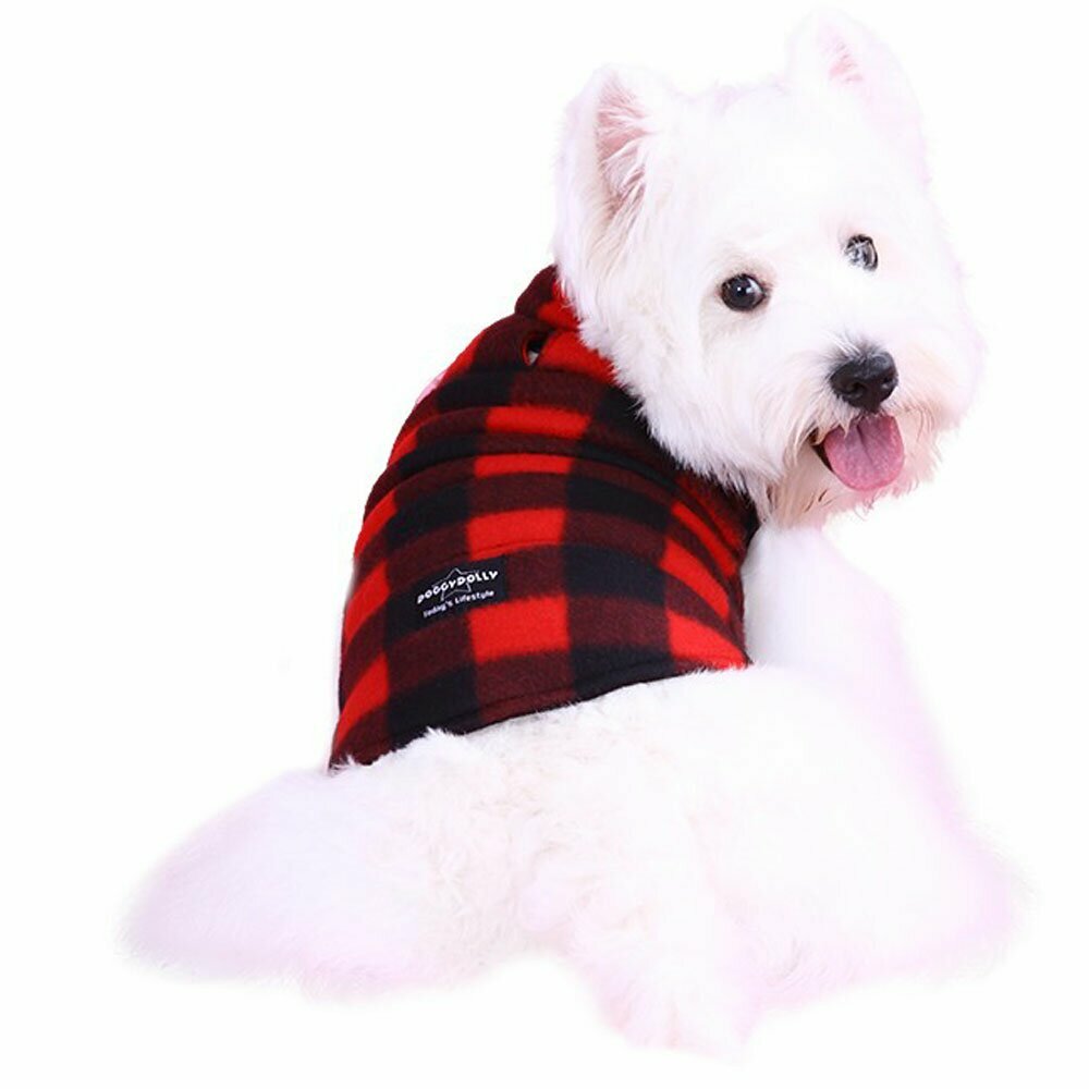 Cálido chaleco para perros de doble forro polar a cuadros rojos y negros
