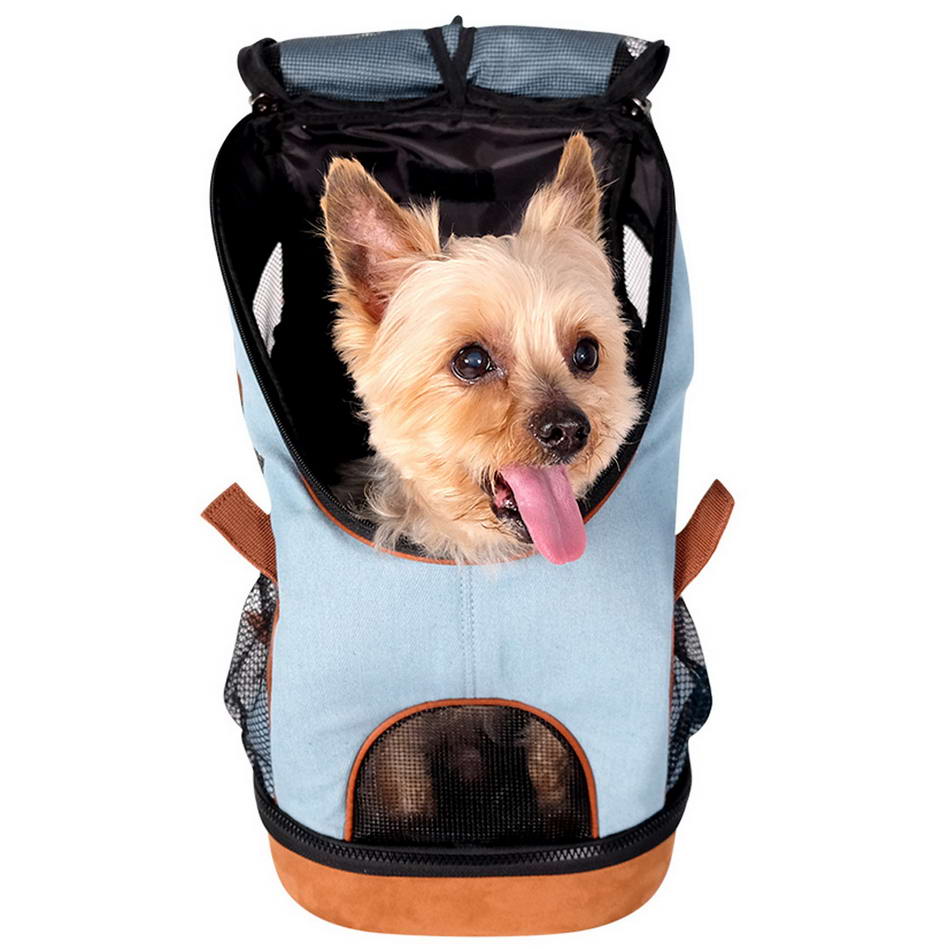 Viaja perfectamente con perros pequeños con la mochila para perros Denim Jeans