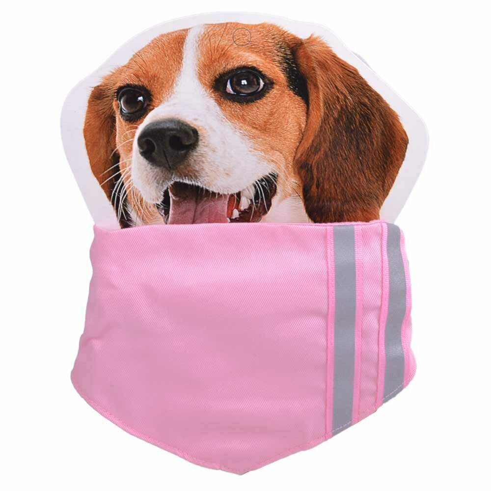 Pañuelo triangular para perros rosa con rayas reflectantes-Ajustable de 43 a 60 cm. Talla L.