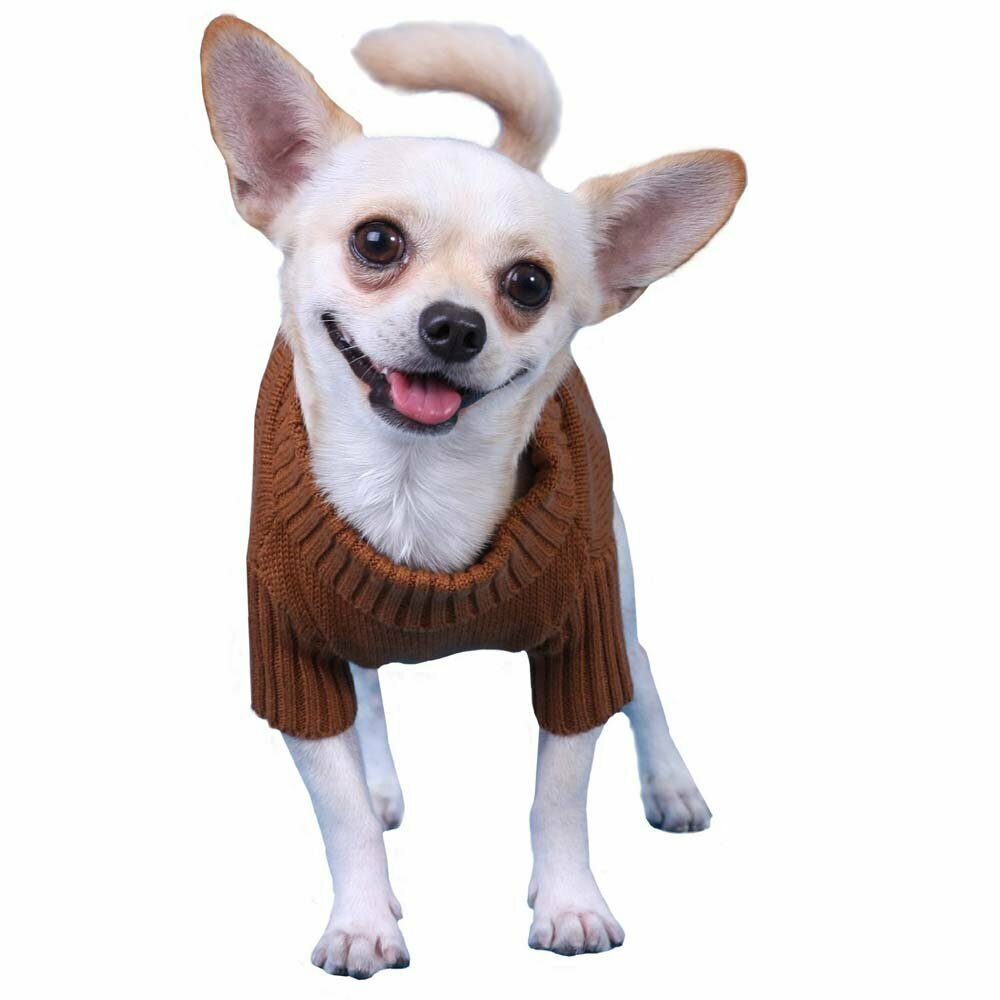  Jersey para perros de punto trenzado con cuello alto en color canelo