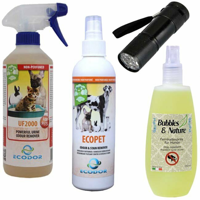 Pack combinado contra la orina: Spray repelente para perros de GogiPet + UF2000 + EcoPet + EcoLight Plus.