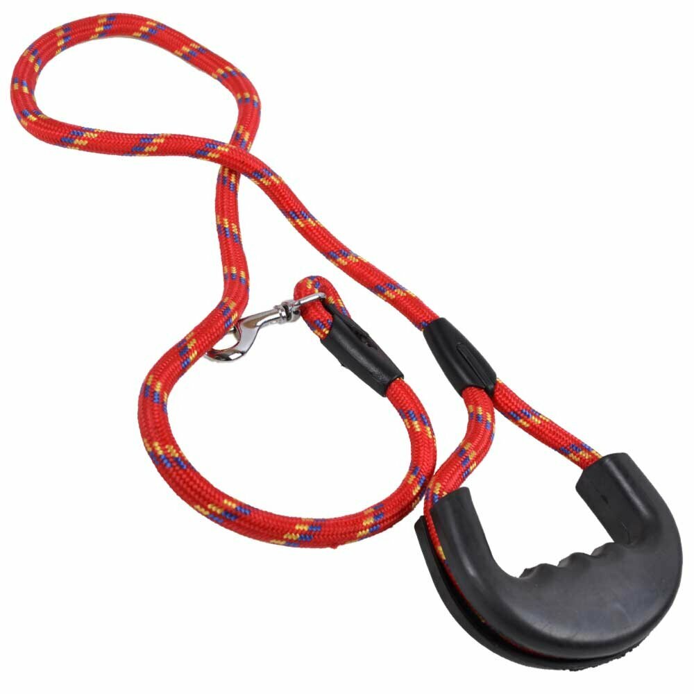 Correa para perros hecha de cuerda de escalada roja con empuñadura de goma desmontable