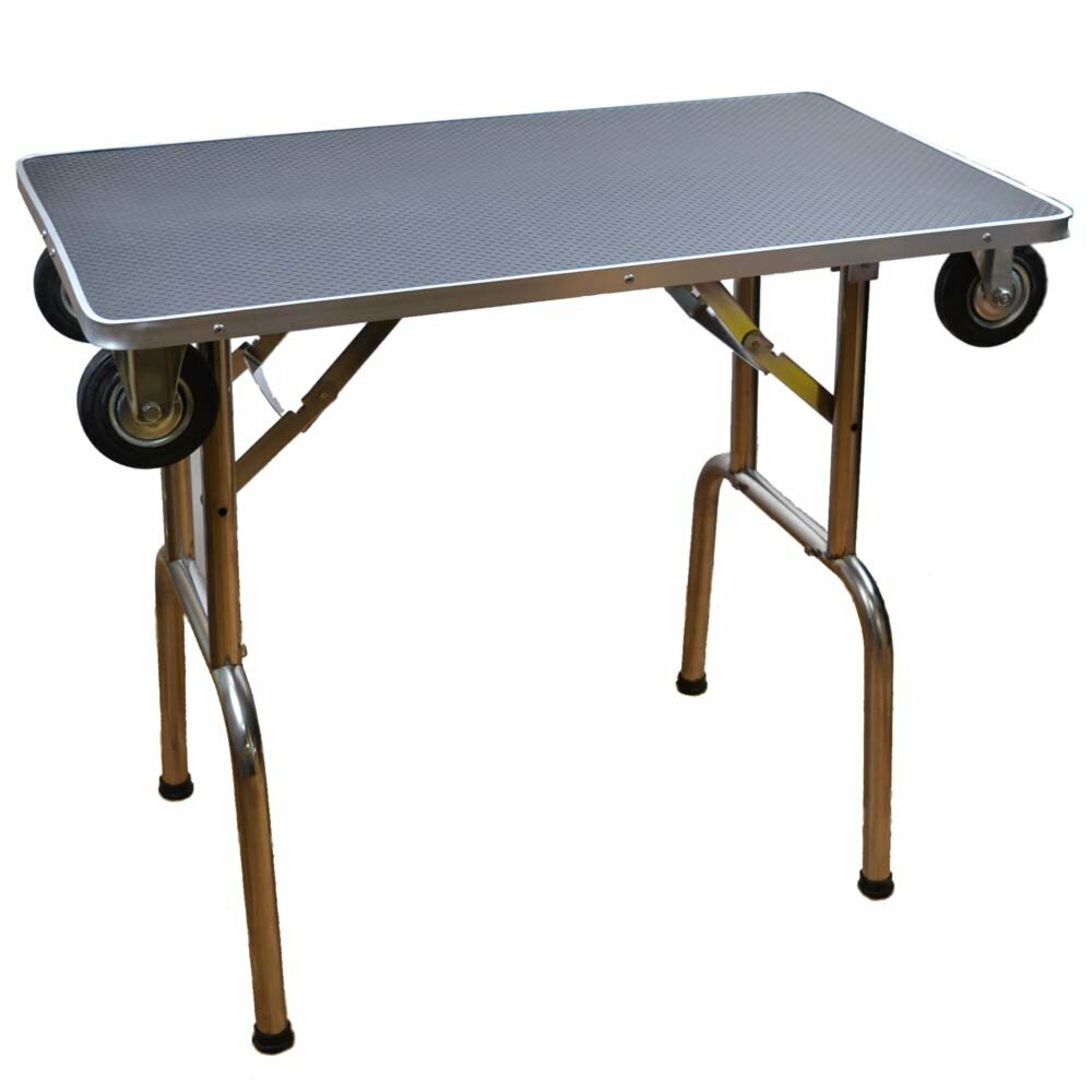 Robusta mesa para peluquería canina, plegable y portátil de acero inoxidable