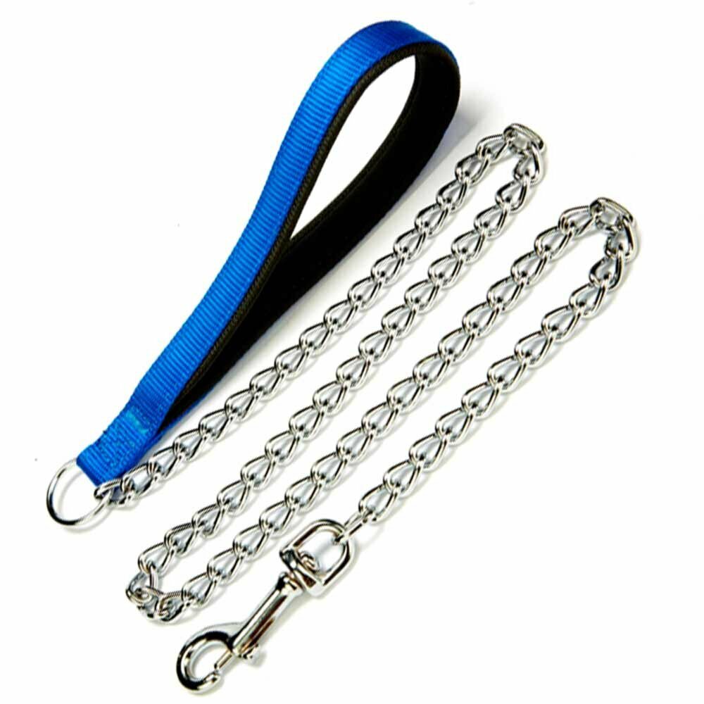 Correa para perros con cadena Confort GogiPet®, azul con asa acolchada, hecha a mano