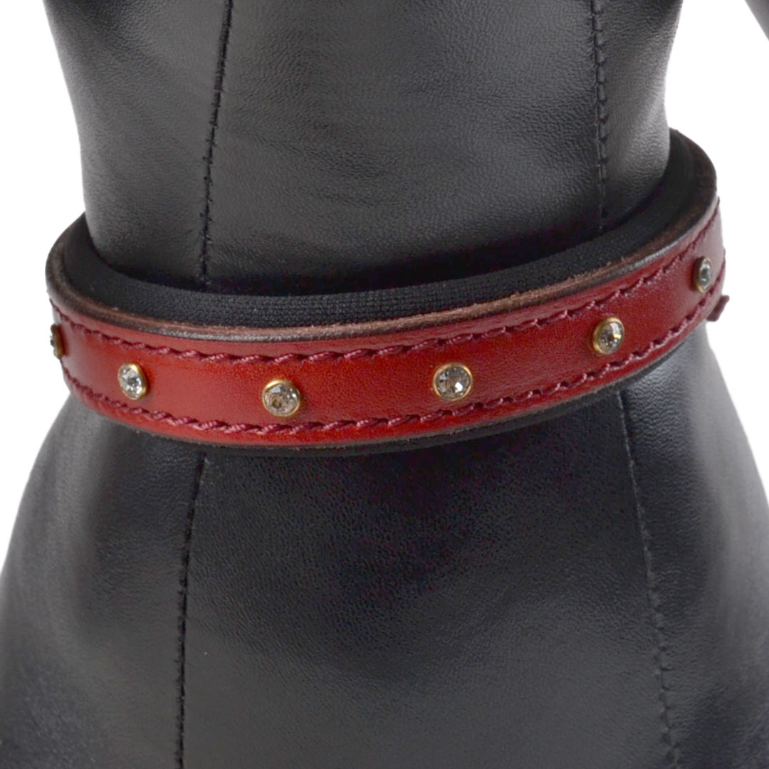 Collar para perros Swarovski de cuero auténtico rojo mod. Confort de GogiPet®