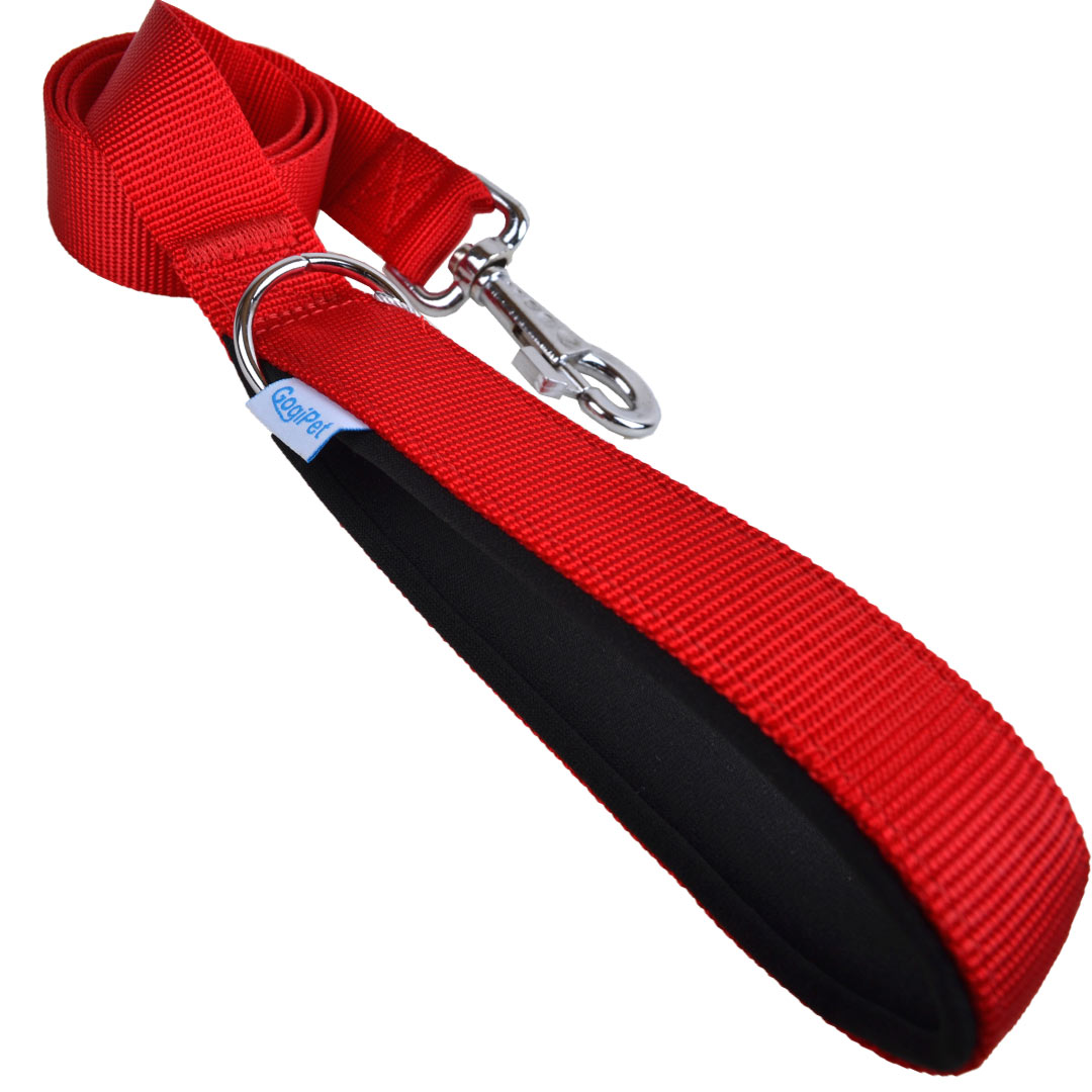Correa para perros textil Super Premium Confort GogiPet®, roja con asa acolchada suave