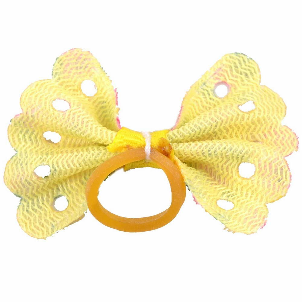 Lazo para el pelo con fondo amarillo y estampado floral, de diseño encantador con goma elástica de GogiPet
