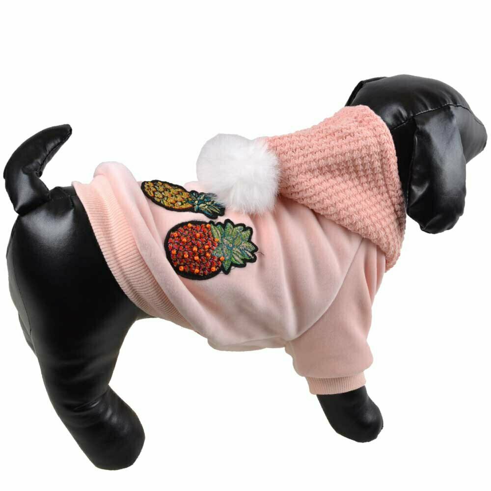 Chaqueta de forro polar para perros "Piña", rosa con capucha