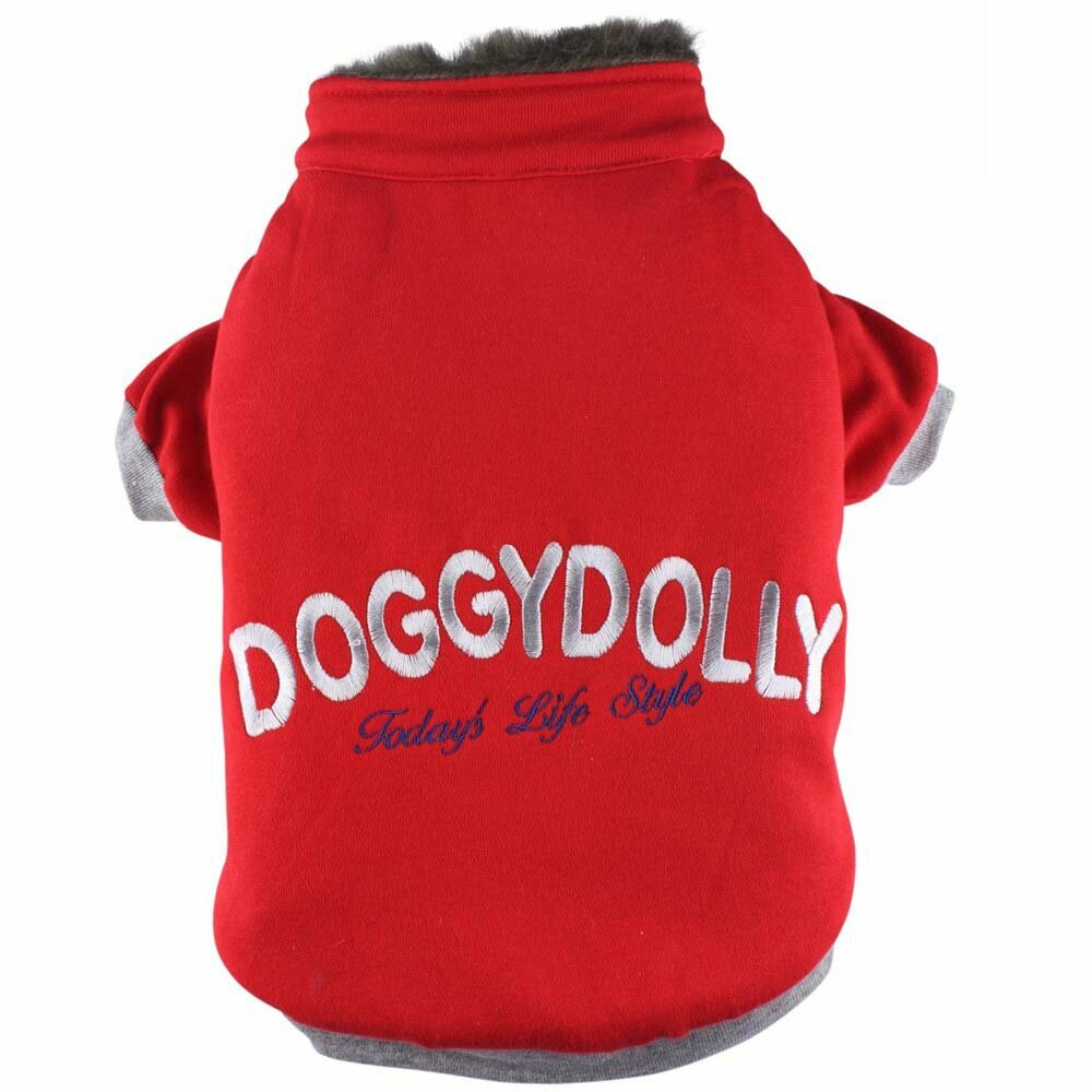 Chaqueta para perros con cremallera DoggyDolly en color rojo, forrada de pelo sintético