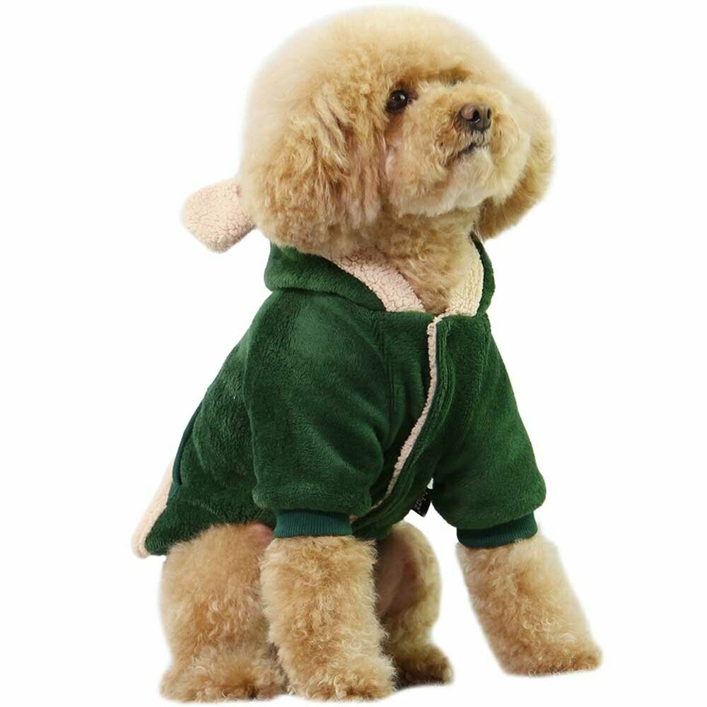 Chaqueta cálida con mangas para perros "Osito verde" de algodón