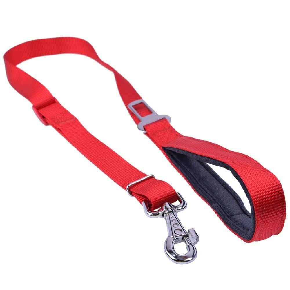 Correa y cinturón de seguridad para perros 2 en 1 GogiPet, en nylon rojo
