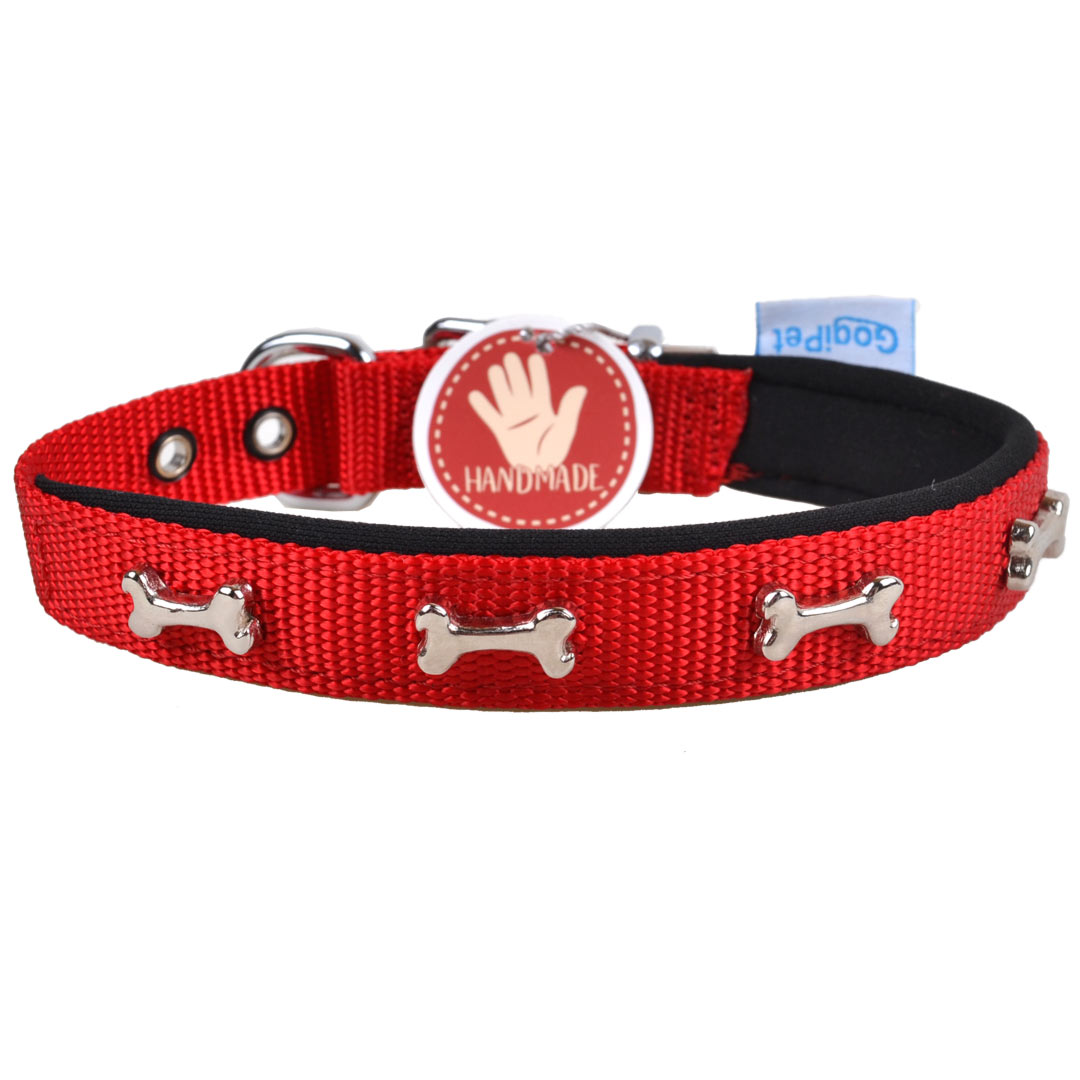 Collar confort GogiPet® rojo con hueso para perímetro de cuello de 30-35 cm