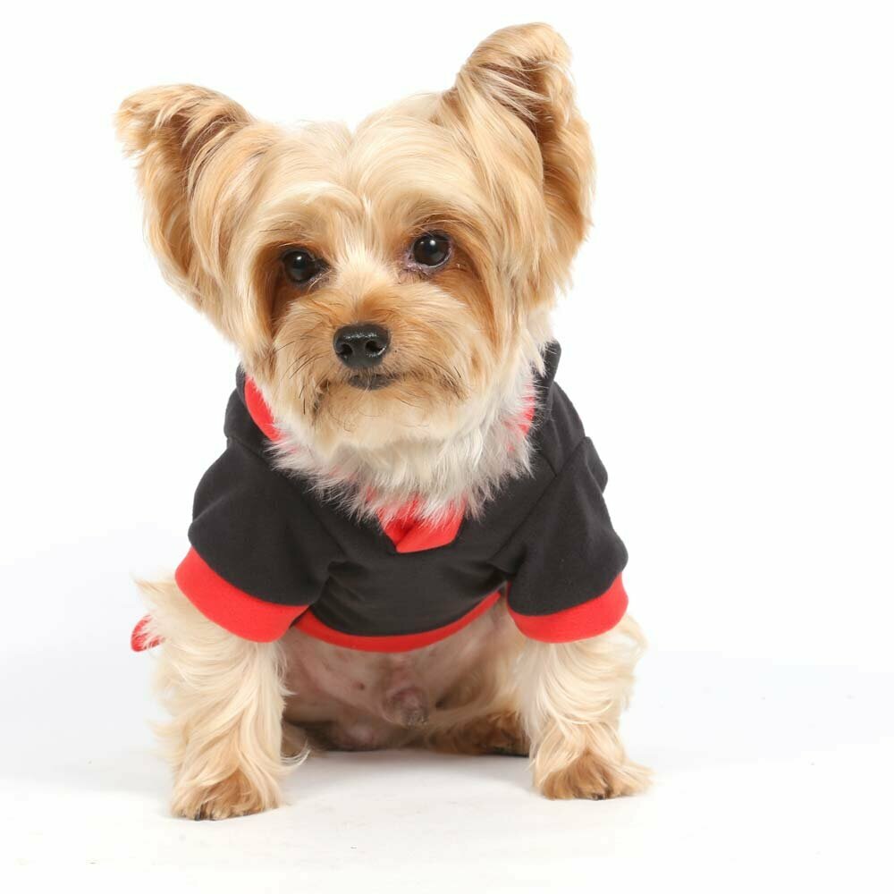 Ligero y cómodo Pullover para perros con capucha en color negro-rojo