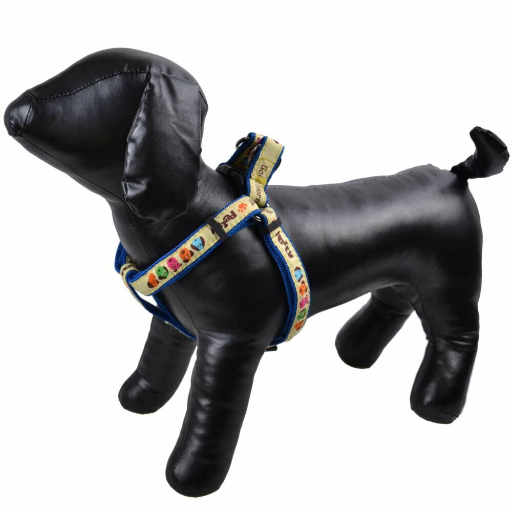 Arnés pechera para perros en color azul, disponible en varios colores y tallas