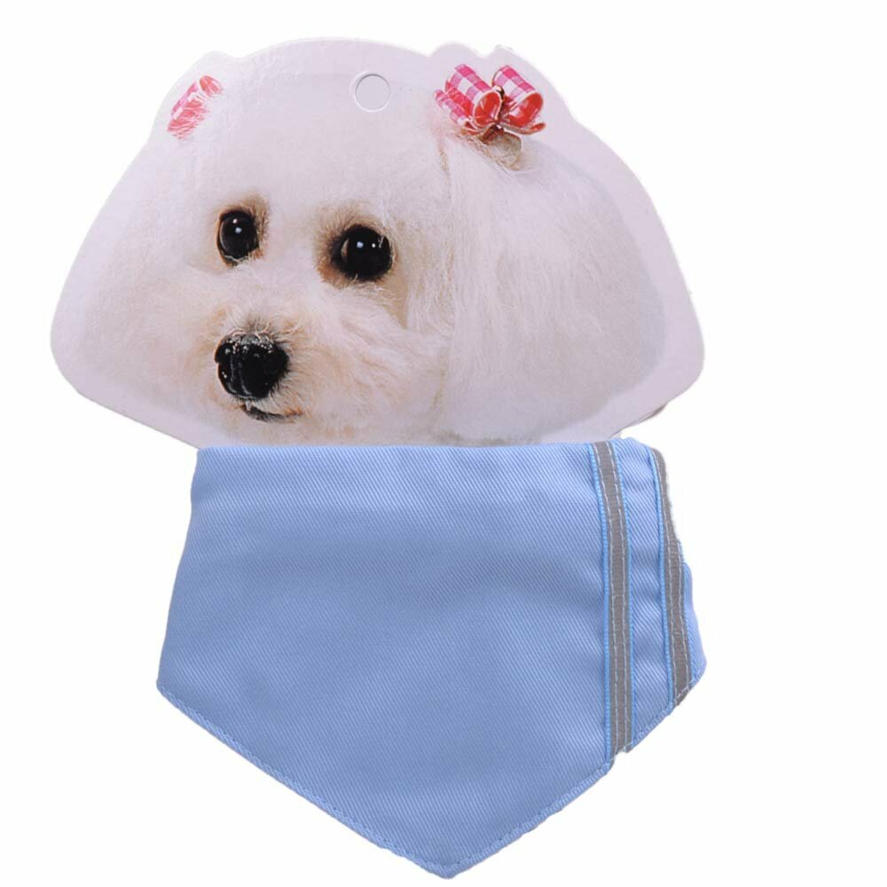 Pañuelo triangular para perros celeste con rayas reflectantes-Ajustable de 15 a 23 cm.