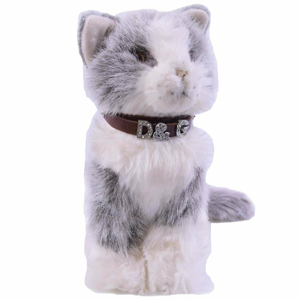 Collar para gatos y cachorros en cuero auténtico marrón personalizado GogiPet® para letras de strass o metal